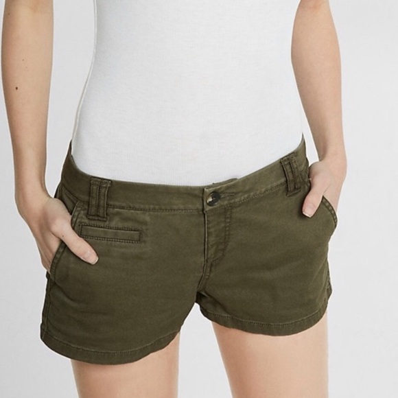 Express olive/army green low rise shorts in 00 - Picture 1 of 9